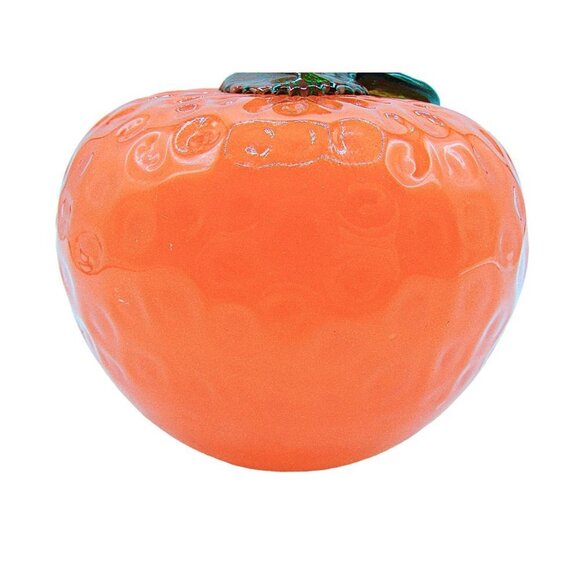 Vintage Murano Glass Orange Fruit Decor Stem Leaf Dimples Bright Orange 3x3" - Picture 7 of 12